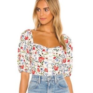 Astr the Label Revolve Hook & Eye Square Neck Floral Print Corset Blouse Small